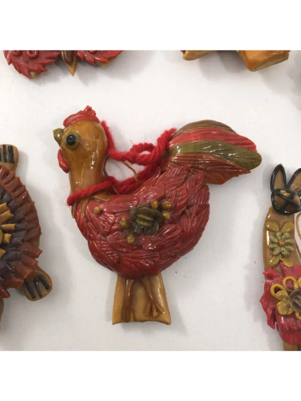 Handmade Vtg Folk Art Bread Dough Christmas Ornaments - set of 8 - see notes